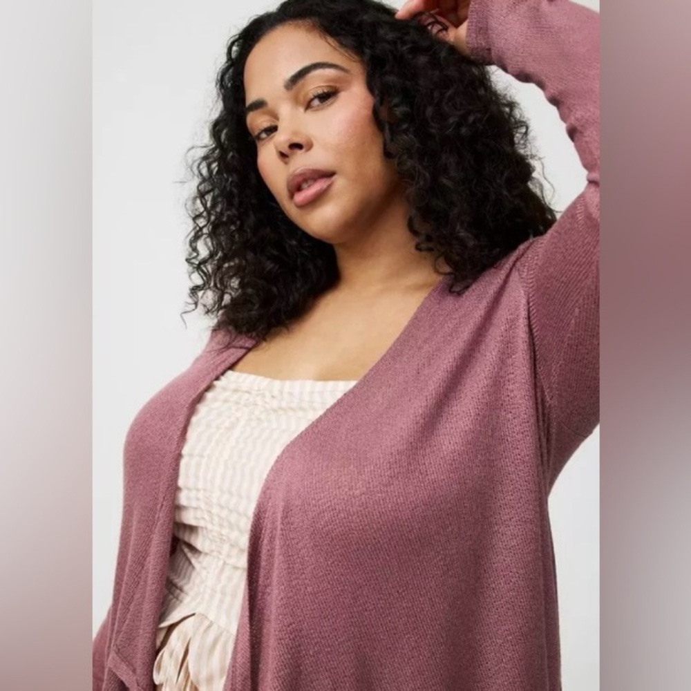 Torrid Open-Front Lightweight Drape Cardigan - Dusty Rose - Size 6X - NWOT! - Picture 4 of 11